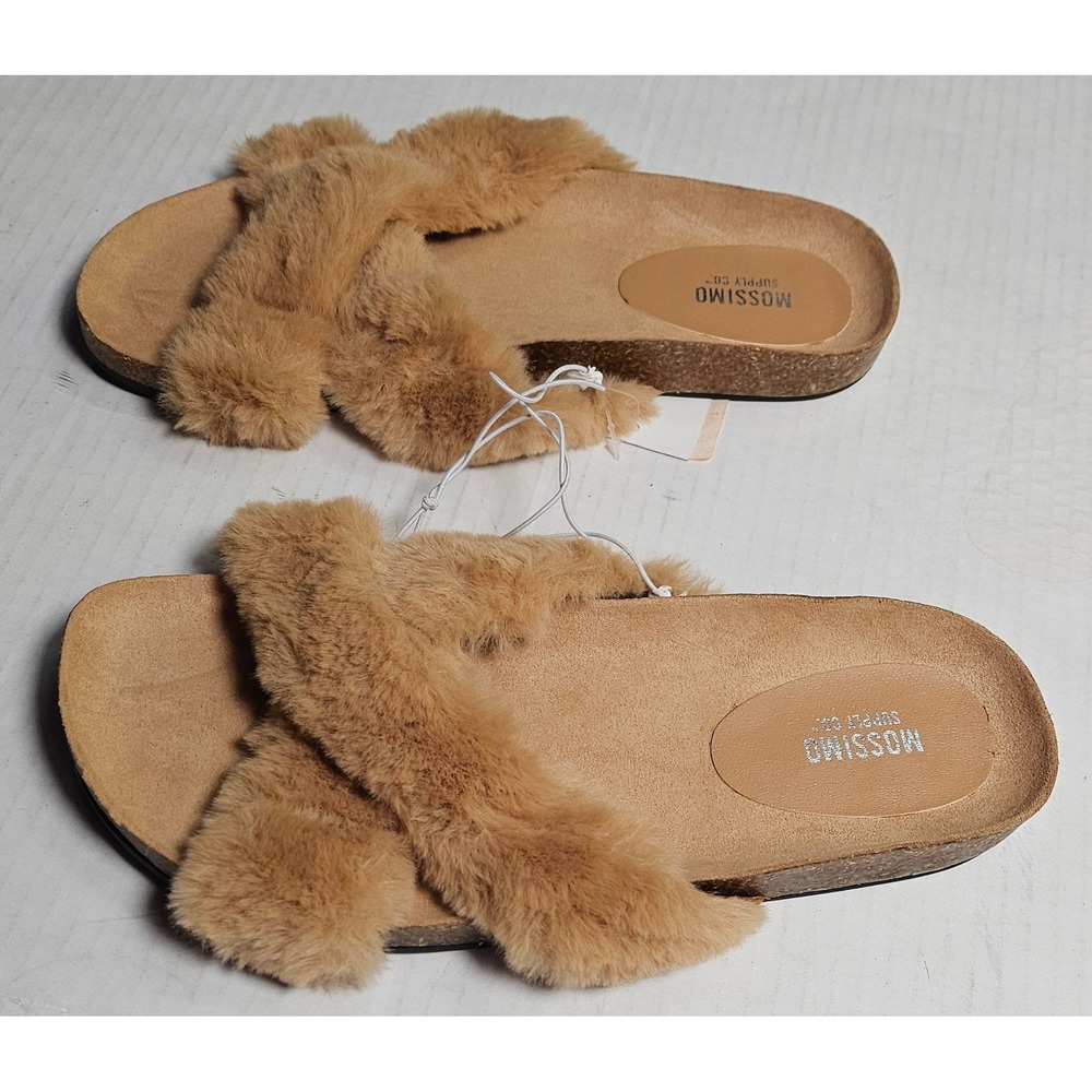 Mossimo Supply Co Bella Faux Fur Slides Tan Women's Size 7.5 Slip On Sandals New - Picture 4 of 12
